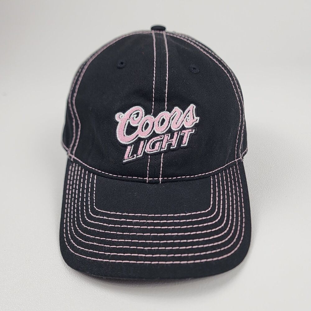 Coors Light Black Adjustable Hat Pink Stitching Cap